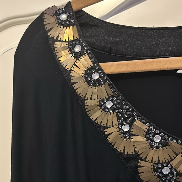 Kenneth Cole New York Black Beaded Brass Embellished Blouse / Top XL - Picture 5 of 8